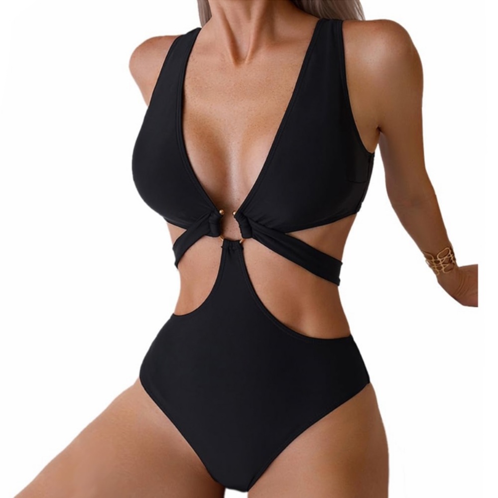 Favnac Women's Deep V-Neck One Piece Swimsuit
